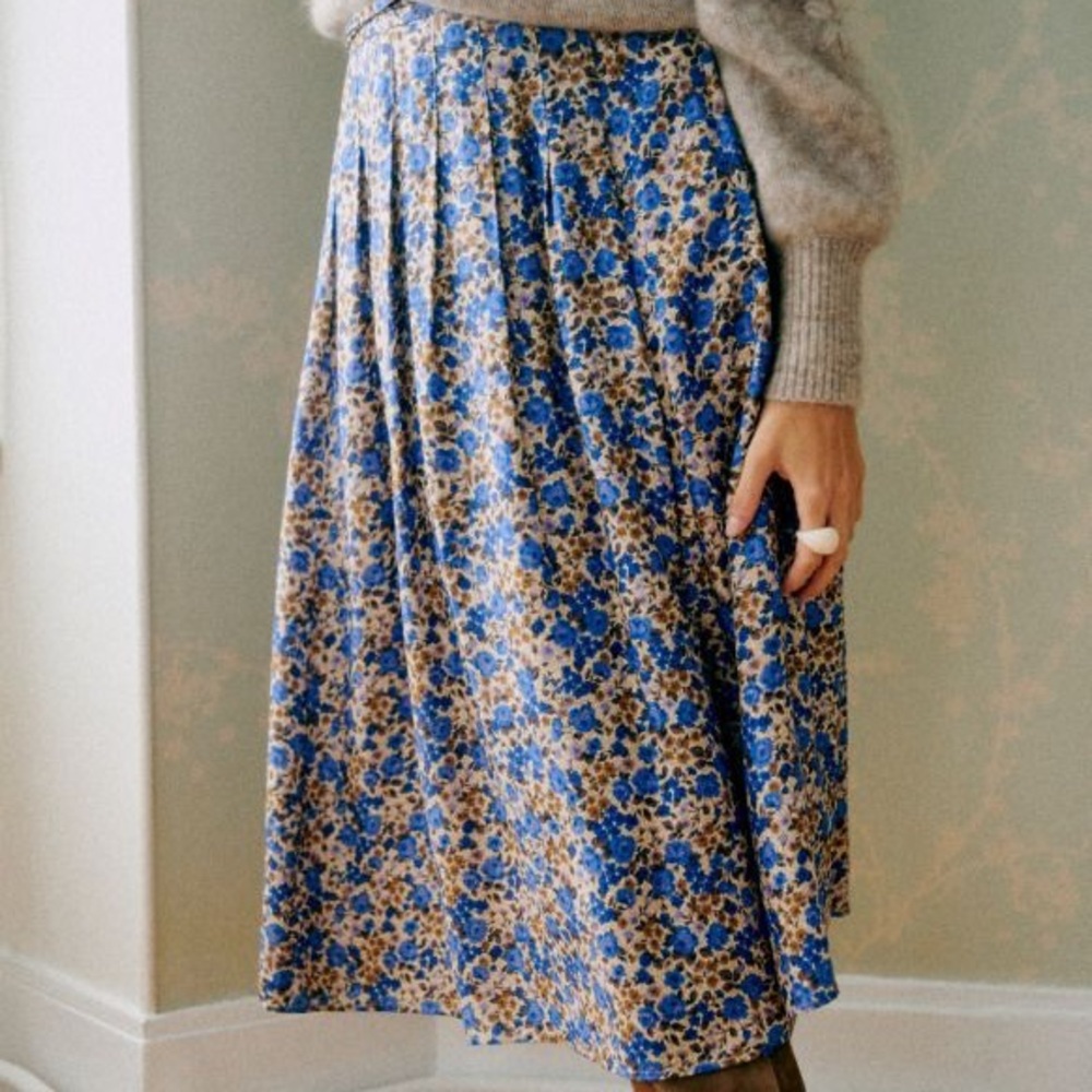 Sezane Alicia Blue Midi Skirt